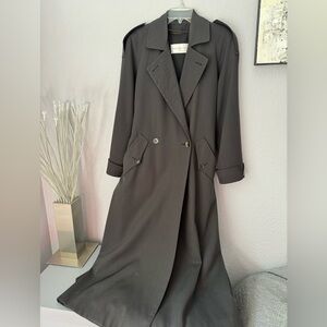 Vintage 1990’s Olive Green Wool Gaberdine Trench , Belted, Doublebreasted. S = M